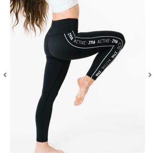 ZYIA Light n Tight Logo Stripe Leggings Size 2 Black